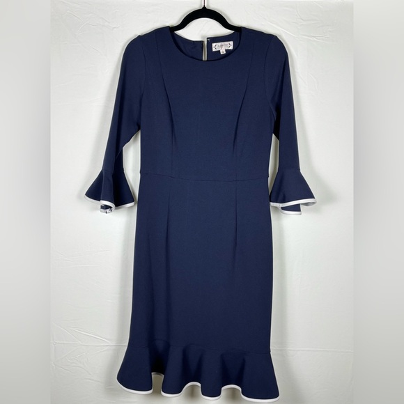 NWOT Nanette Lepore Navy White Ruffle Dress- size 4 - Picture 5 of 12